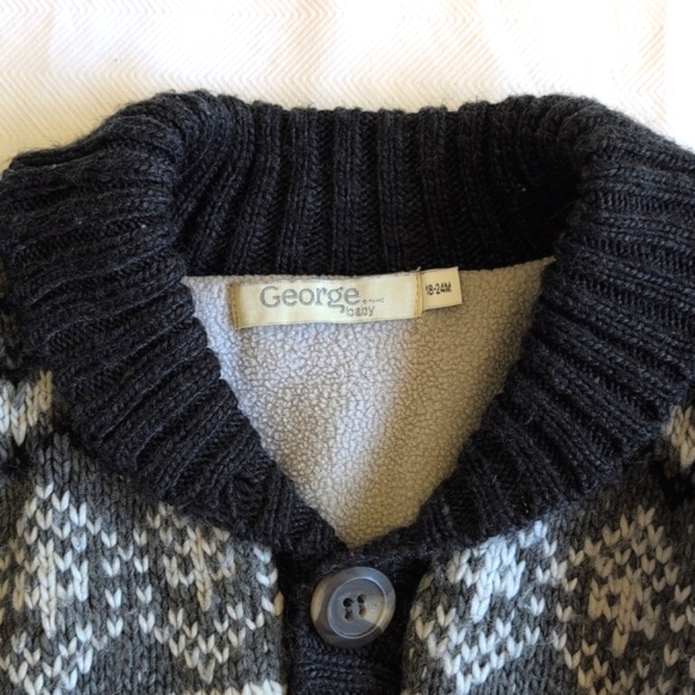 george fleece-lined acrylic knit shawl collar cardigan sweater 18-24 months baby - Picture 2 of 6